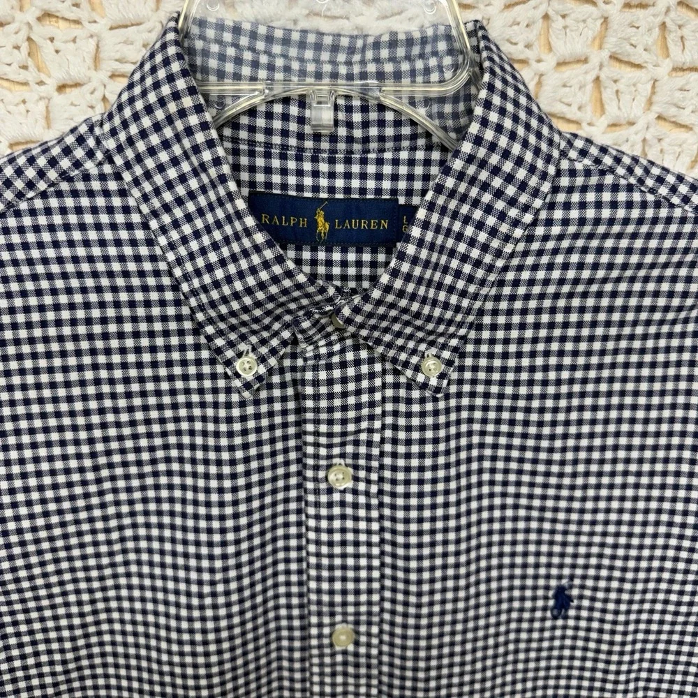 Polo Ralph Lauren Shirt Mens Sz L Blue Check Button Down Long Sleeve 100% Cotton